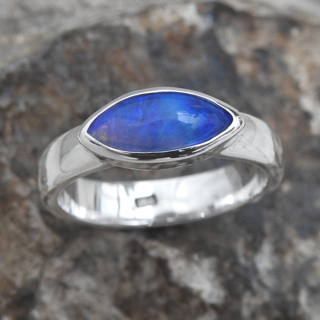 Lightning Ridge Solid Natural Opal Sterling Silver Ring