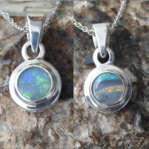 Lightning Ridge Solid Natural Opal Double Sides Pendant Necklace