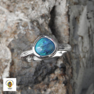 Solid Australian Lightning Ridge Black Opal Sterling Silver Ring