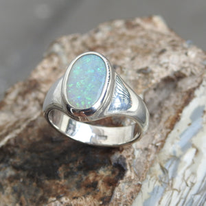 Australian Solid Natural Opal Sterling Silver Ring