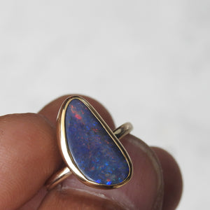 Natural Solid Lightning Ridge Black Opal Ring