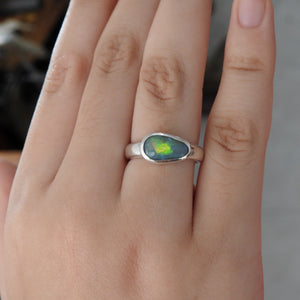 Natural Lightning Ridge Solid Opal Sterling Silver Ring