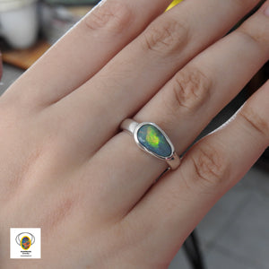 Natural Lightning Ridge Solid Opal Sterling Silver Ring