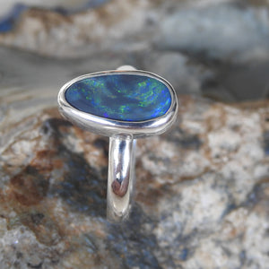 Solid Lightning Ridge Black Opal Sterling Ring