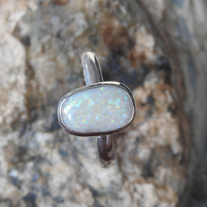 Mintabie Solid White Opal Ring