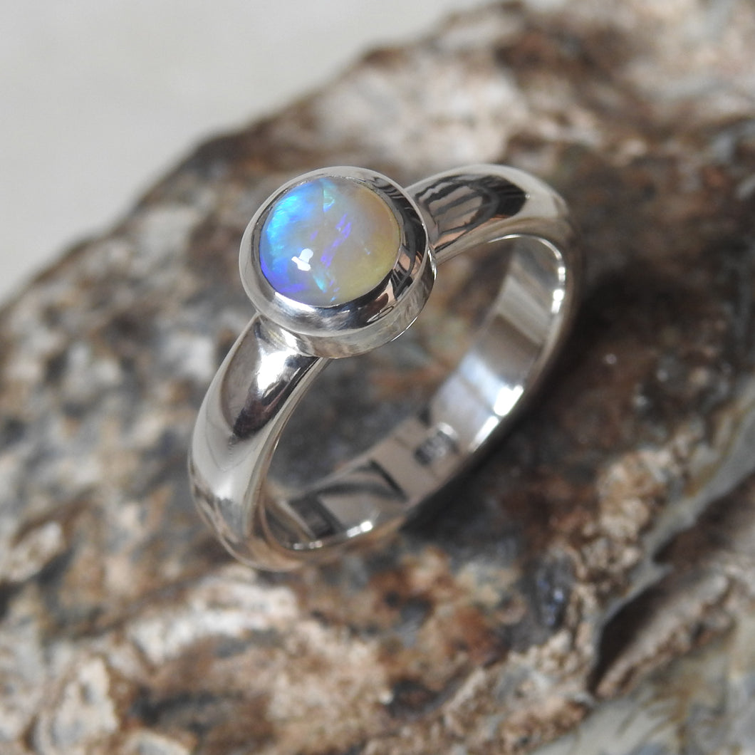 Solid Lightning Ridge Opal Sterling Silver Ring