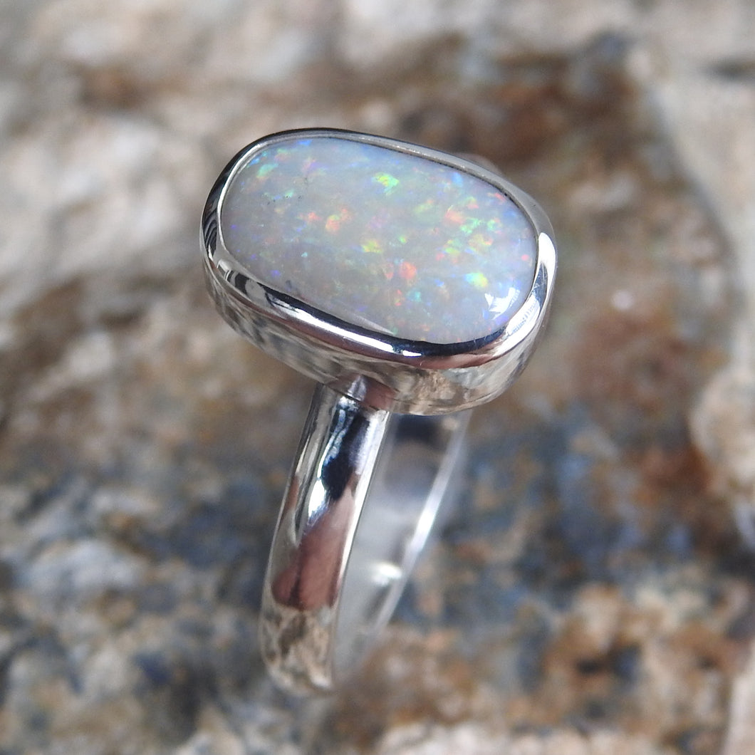 Mintabie Solid White Opal Ring