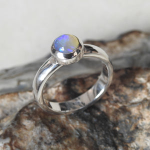 Solid Lightning Ridge Opal Sterling Silver Ring