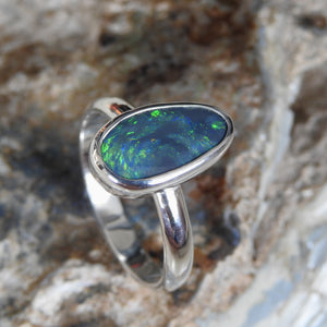 Solid Lightning Ridge Black Opal Sterling Ring