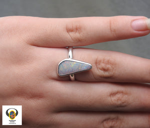 Natural Solid Lightning Ridge Opal Sterling Ring