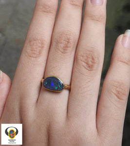 Solid Lightning Ridge Black Opal Ring