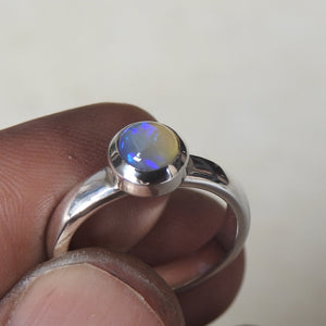 Solid Lightning Ridge Opal Sterling Silver Ring