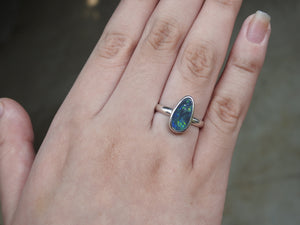 Solid Lightning Ridge Black Opal Sterling Ring