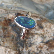 Load image into Gallery viewer, Solid Lightning Ridge Black Opal Sterling Ring