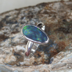 Solid Lightning Ridge Black Opal Sterling Ring