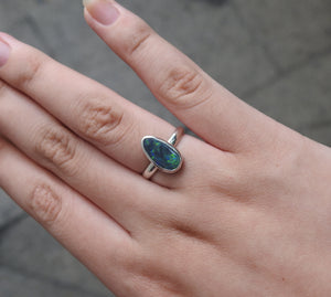 Solid Lightning Ridge Black Opal Sterling Ring