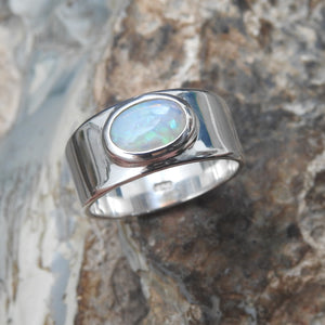 Australian Solid Natural Crystal Opal Sterling Silver Ring