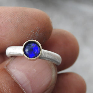 Made to order Solid Lightning Ridge Black Opal Ring with Blue Color