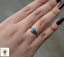 Load image into Gallery viewer, Natural Solid Lightning Ridge Black Opal Ring with Green Blue Colors